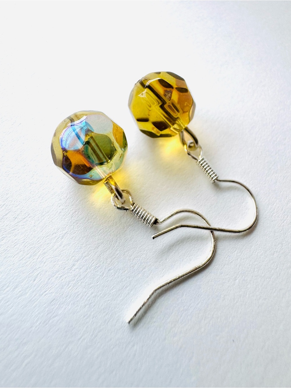 Faceted Amber Electroplated Glass Drop Earrings - Women Jewelry
